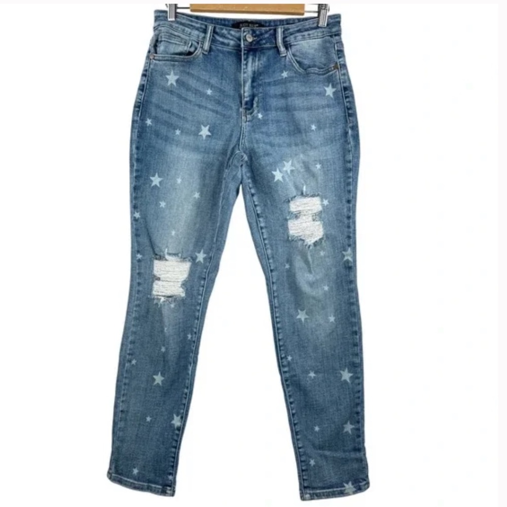 Judy Blue Star Print Distressed Boyfriend Jeans boho relaxed 90s Y2K sz 28